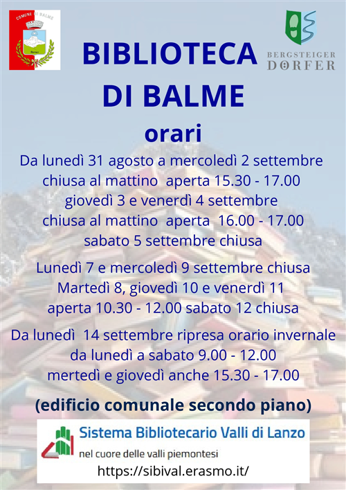 Nuovo orario della Biblioteca comunale